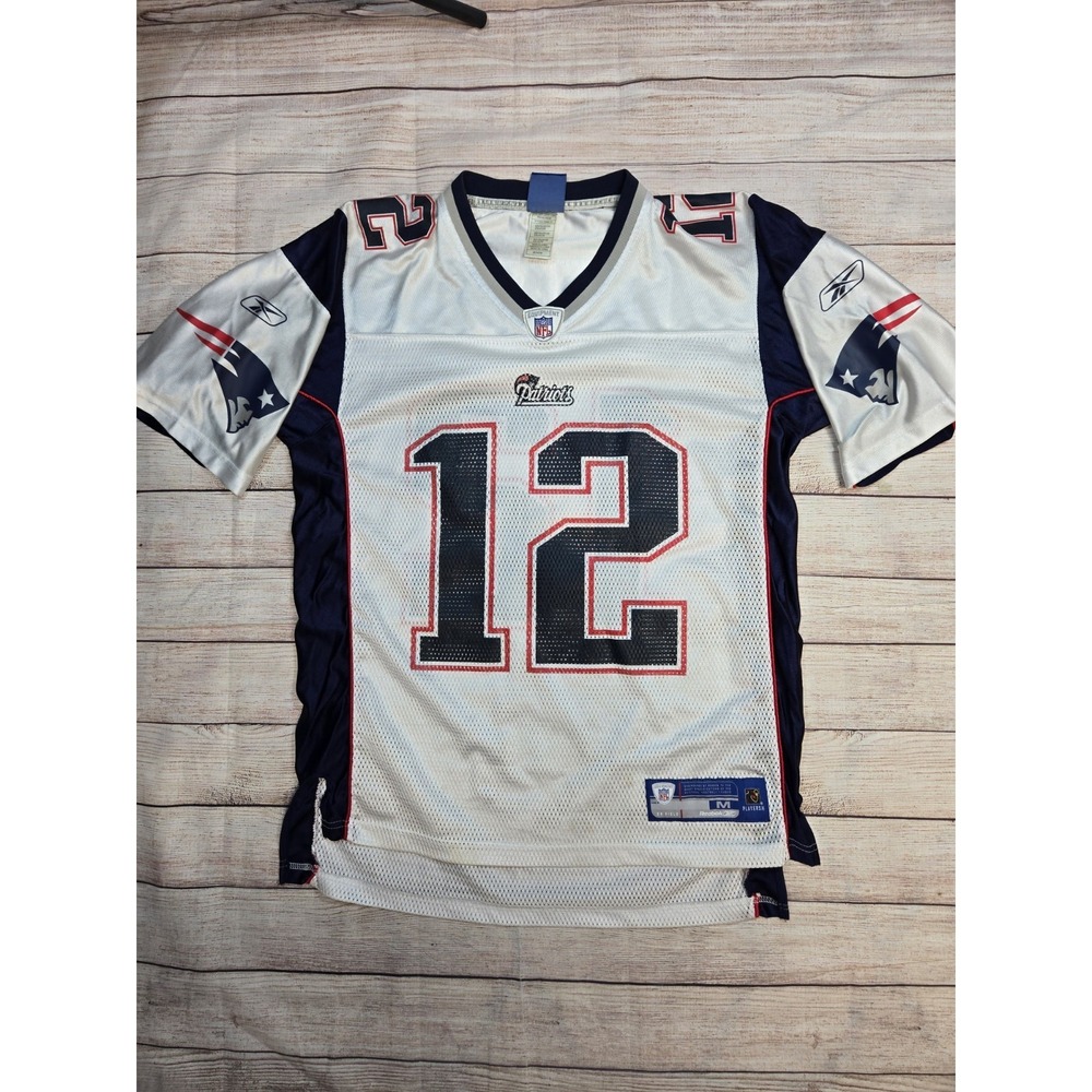 NFL New England Patriots Reebok Size Medium #12 Brady White Red Blue Mesh Jersey